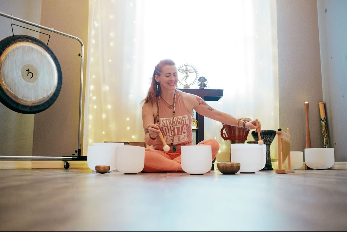 Erin Geraghty with crystal bowls